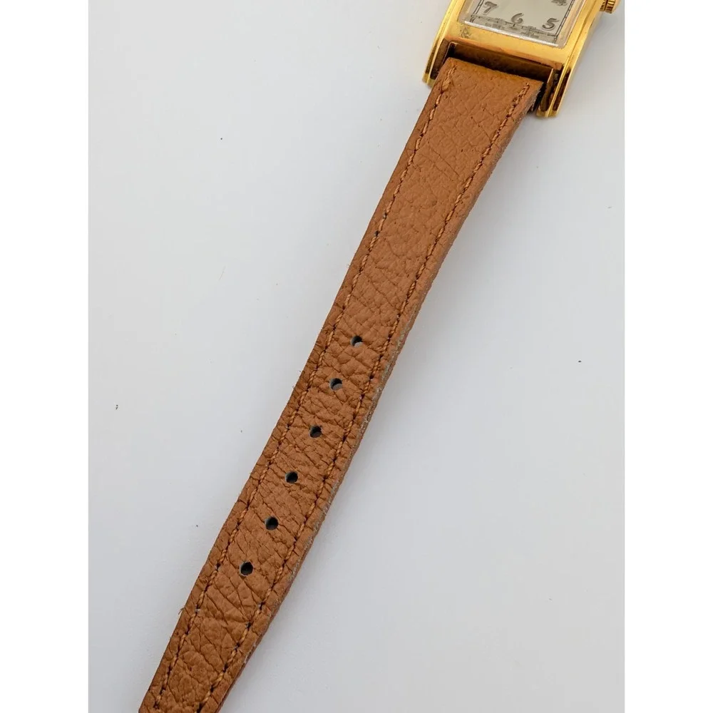 Vintage USN Classic Tank Watch Women 20mm Gold Case Leather Band- New Battery